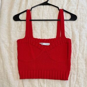 Zara Bright Red Knit Cropped Tank